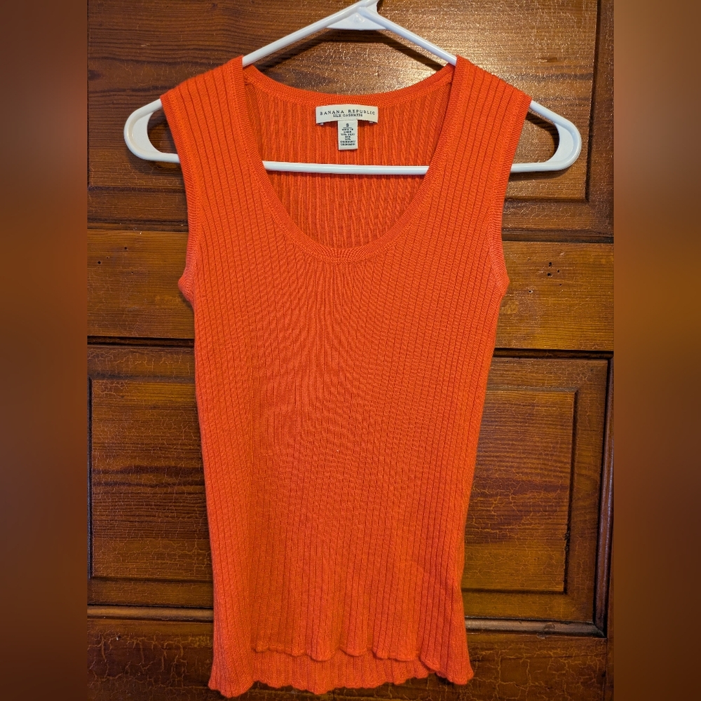 Banana Republic Silk Cashmere Sweater Tank Size Small Orange-Red
